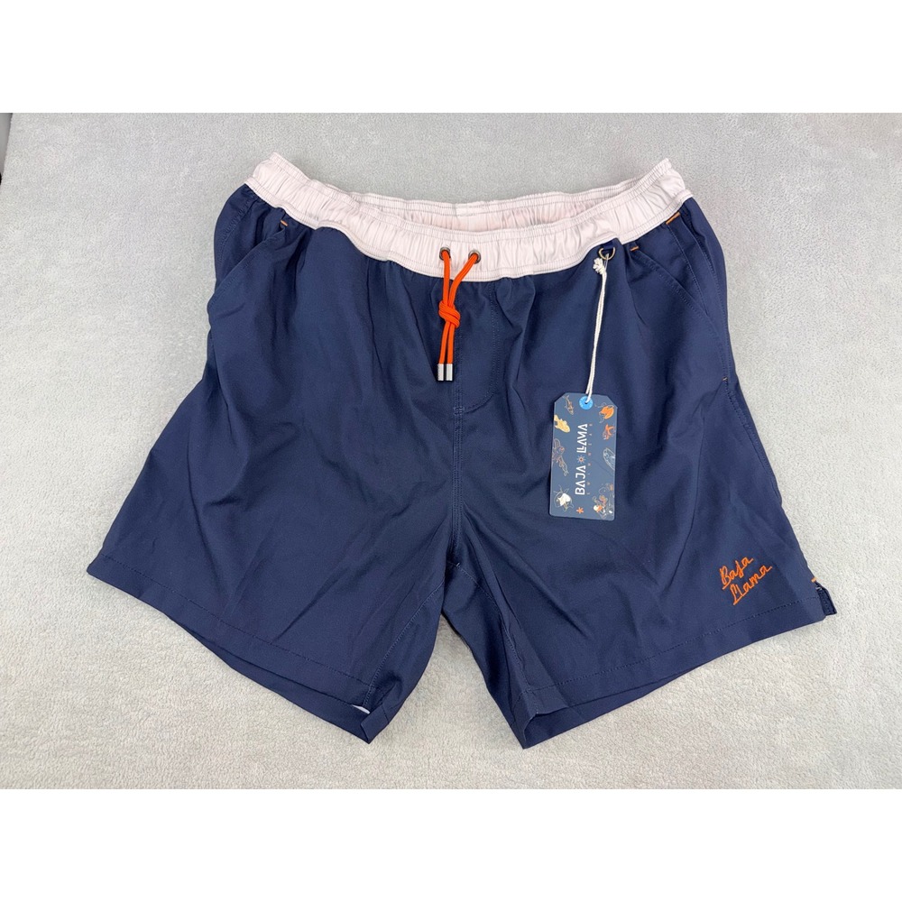Baja Llama 2XL Neptune Swim Trunks Mens XXL Navy Blue Board Shorts NWT